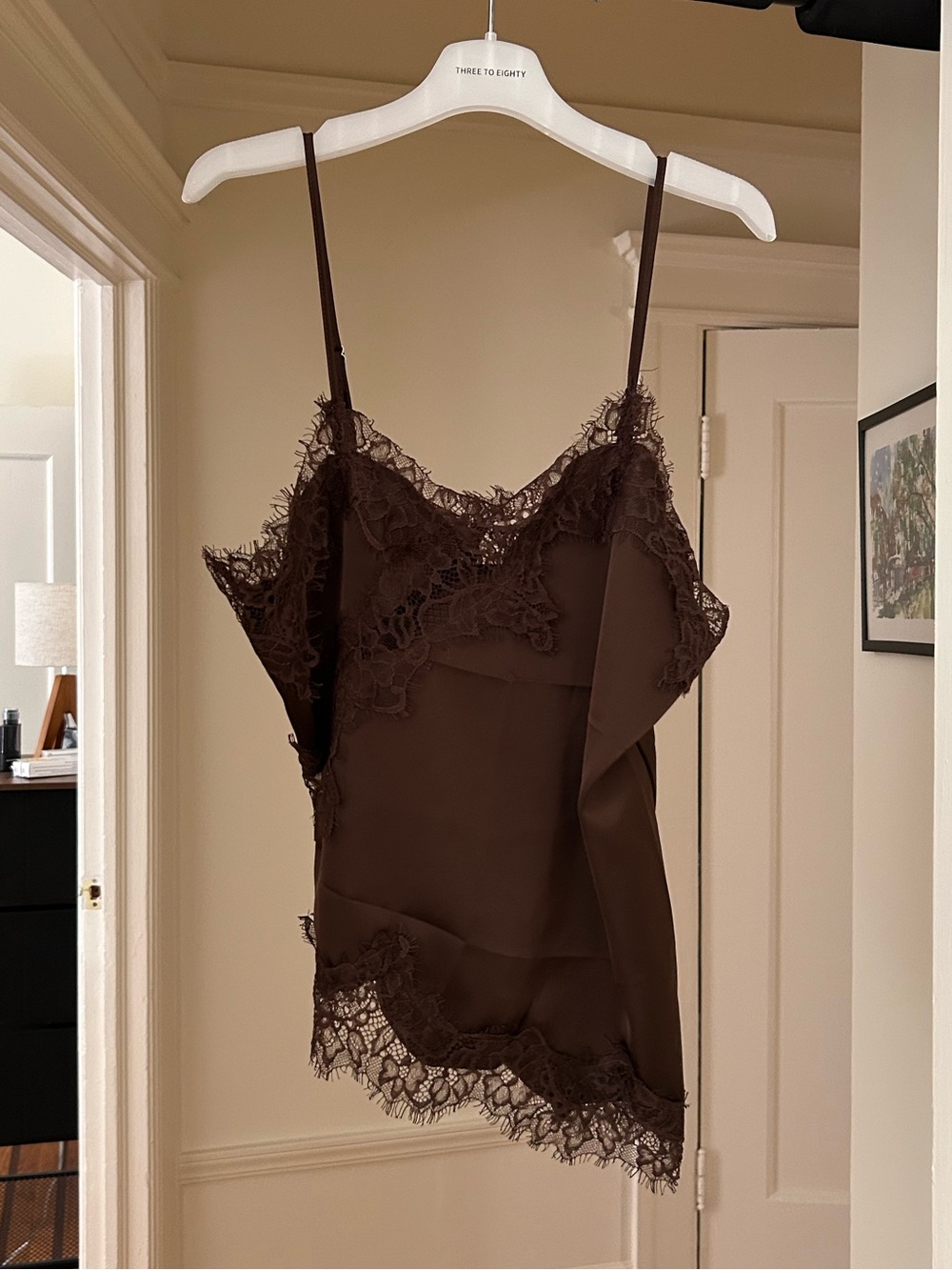 Viral Lace Trim Satin Cami - Chocolate Brown